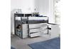 Ersula White & Grey Kids Mid Sleeper, Desk, Drawers Storage Bun Bed 2