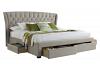 4ft6 Double Curved,buttoned,tall head end. Natural stone fabric upholstered drawer storage bed 2