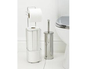 Chrome finish steel toilet roll holder & matching stainless toil