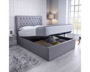 5ft King Size Grey fabric ottoman upholstered buttoned headboard,lift up storage bed frame