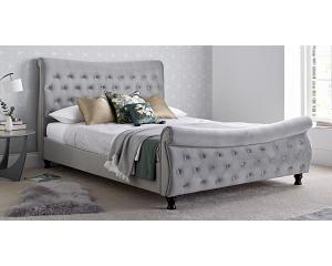 5ft King Size Oxford, Grey velvet fabric upholstered bed frame
