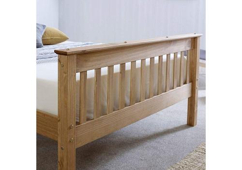 4ft6 Double Pine Wood Natural Waxed Bed Frame,Bedstead High Head End, High Foot End Shaker 2