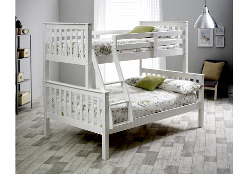 White Painted Wood Triple Sleeper. 3ft & 4ft Wooden Bunk Bed 1