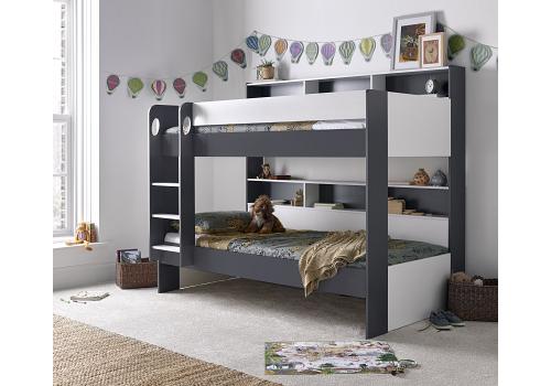 3ft Single Oliver Grey & White Wood Bunk Bed with Storage 1