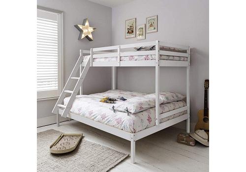 Triple bunk bed. 3ft single over a 4ft6 double wood bunk. White colour 1