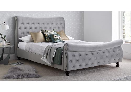 5ft King Size Oxford, Grey velvet fabric upholstered bed frame 1